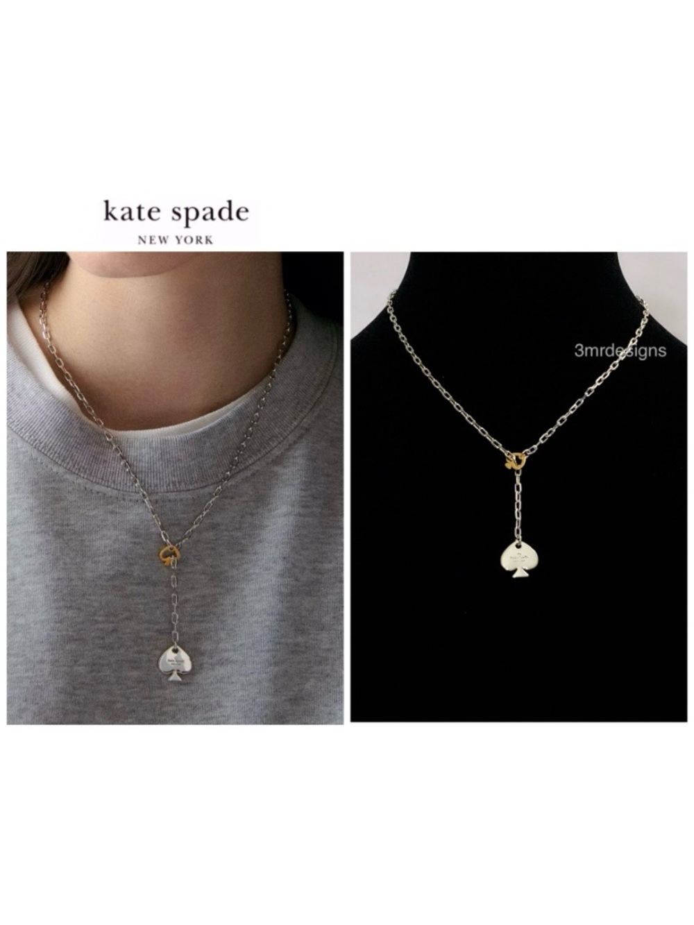 NWT Kate Spade ♠️ Statement Spade Silver/ Gold Brass Lariat Adjustable Necklace
